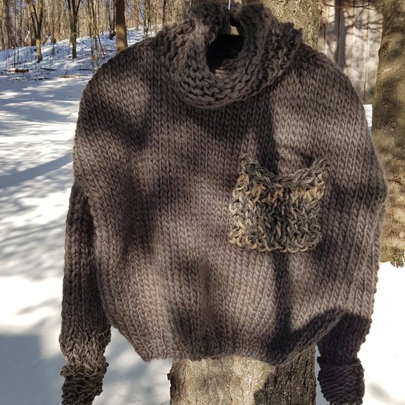 Wool winter set, Army Green , sweater and matching hat, hand knitted, 100% wool - Picture 2 of 14